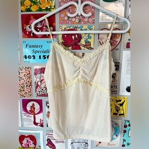 VINTAGE Y2K Lace Sheer Pale Yellow babydoll Tank Top
